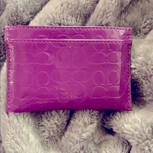 Coach card holder purple patent leather
